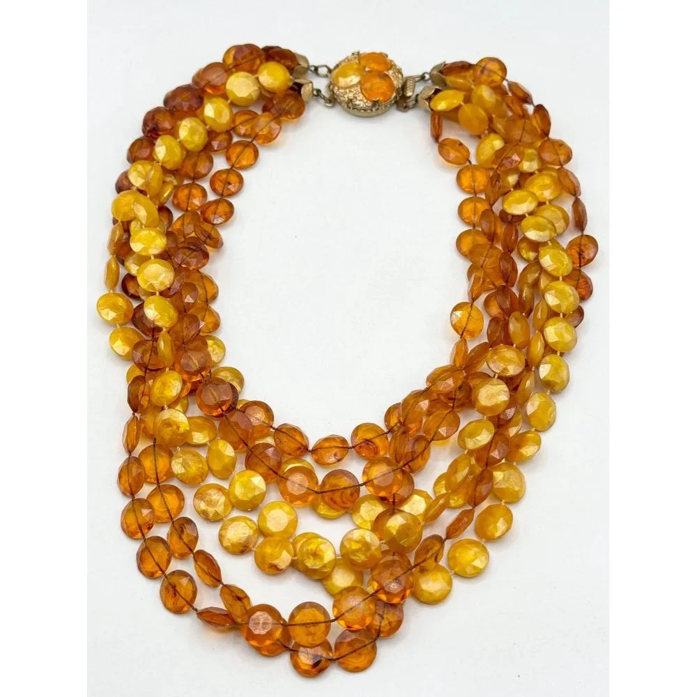 Vintage brown beaded multi strand sequin necklace - Picture 2 of 6